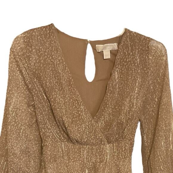 Michael Kors Metallic Gold Shimmer XXS Long Sleeve Mini Dress Party Ruffle Hem - Picture 4 of 16